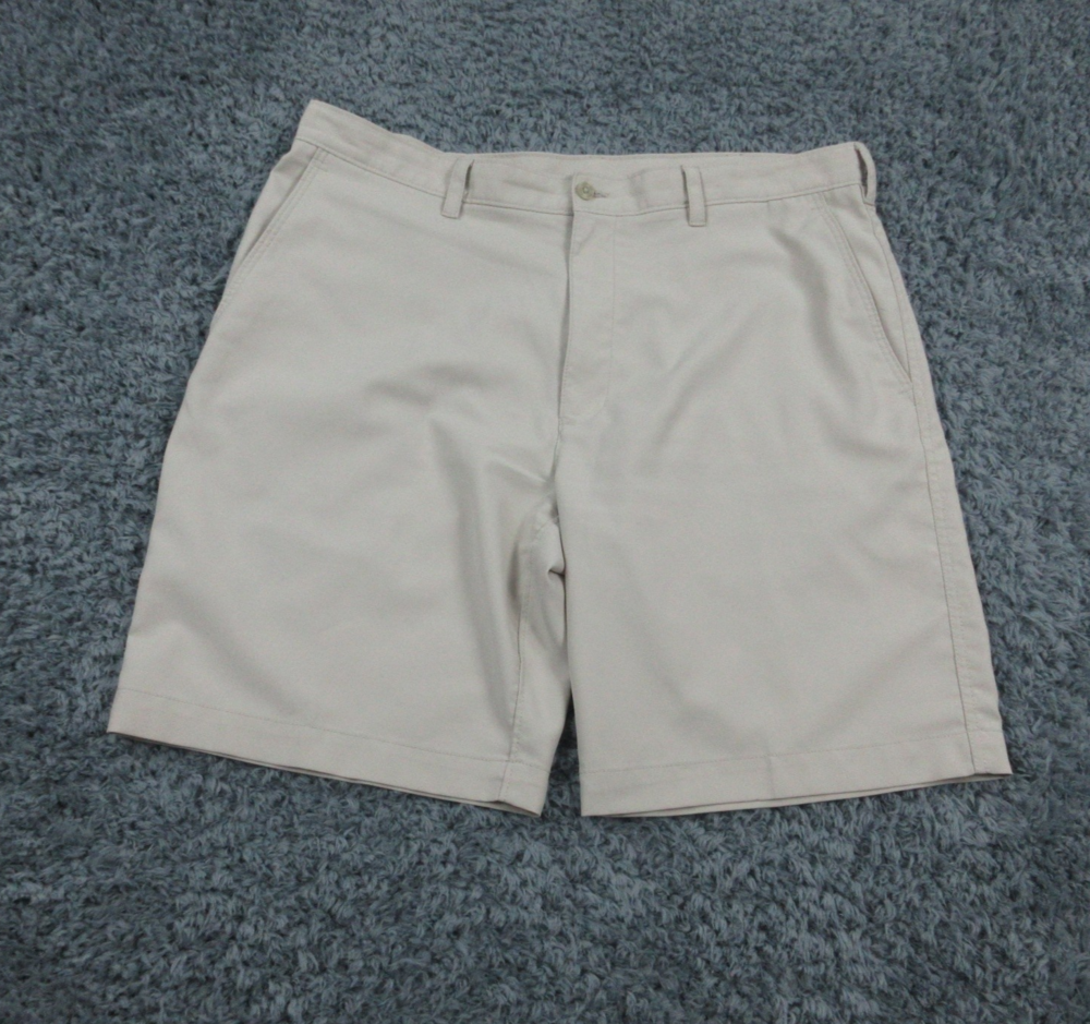 PGA Tour Golf Shorts Mens 38 Khaki Flat Front Classic Fit Polyester Summer 38x9*